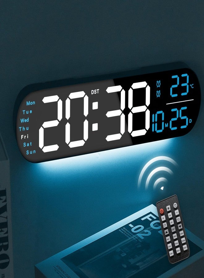 YUANRANER Plastic 13.7" Digital Wall Clock Large Display with Remote Control,Dual Alarm,Auto-Dimming,Big Digits, DST Clock for Bedroom Living Room Decor with 9 Adjustable Ambient Night Lights-Blue - Image 1